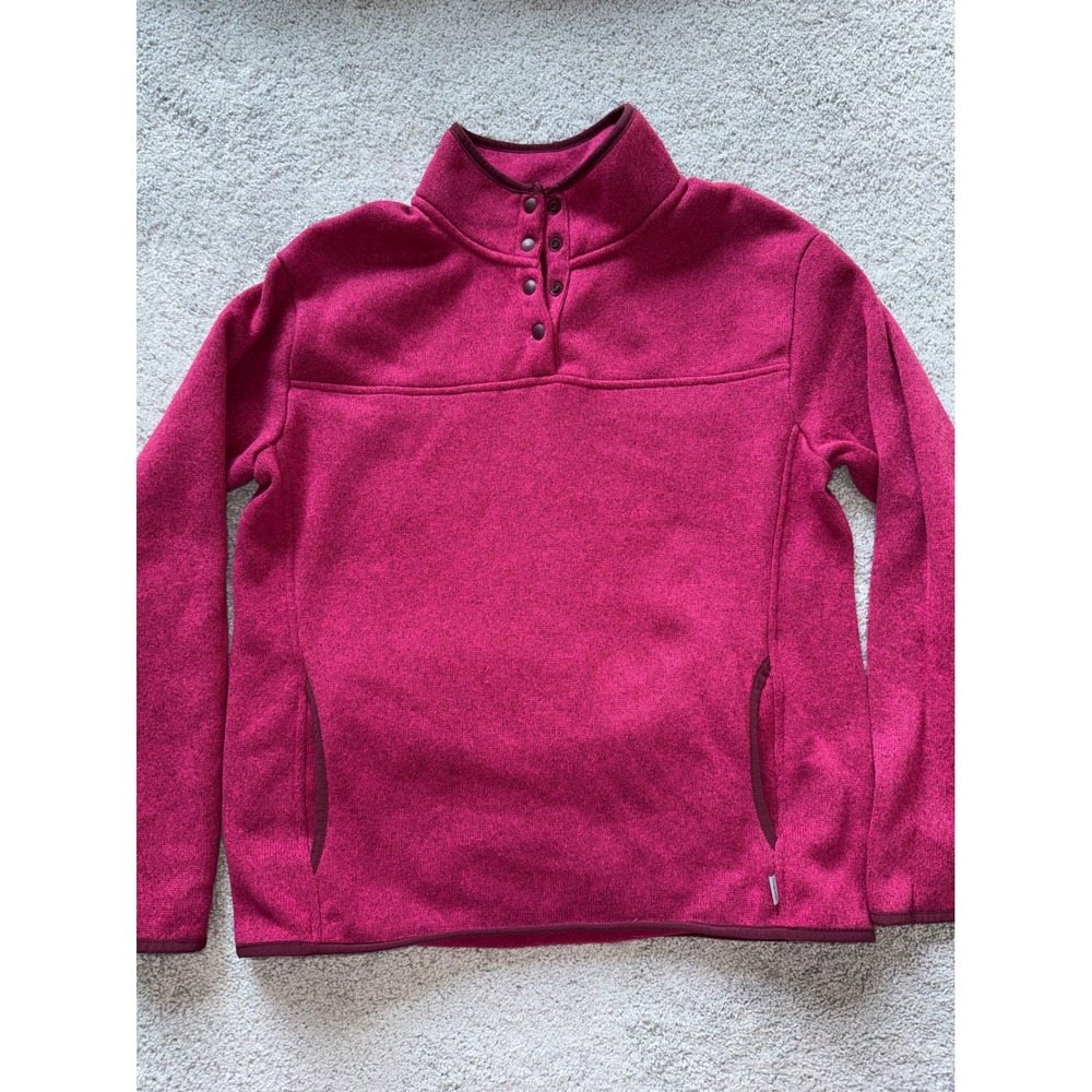 Eddie Bauer Womens Large Raspberry Pink Sweater Fleece Mock Snap Neck Pullover